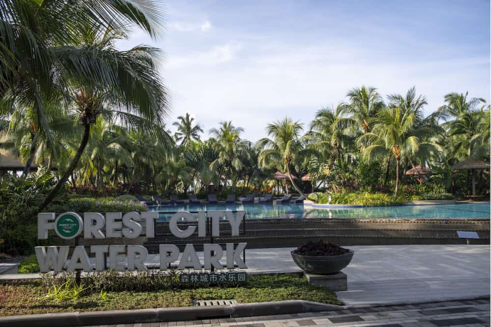 Johor Bahru, Malaysia-  View of Forest City water park in Johor Bahru. Forest City is an integrated residential development and private town located in Malaysia.