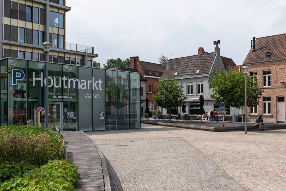 Kortrijk, West Flanders Region - Belgium -  The old market square Houtmarkt