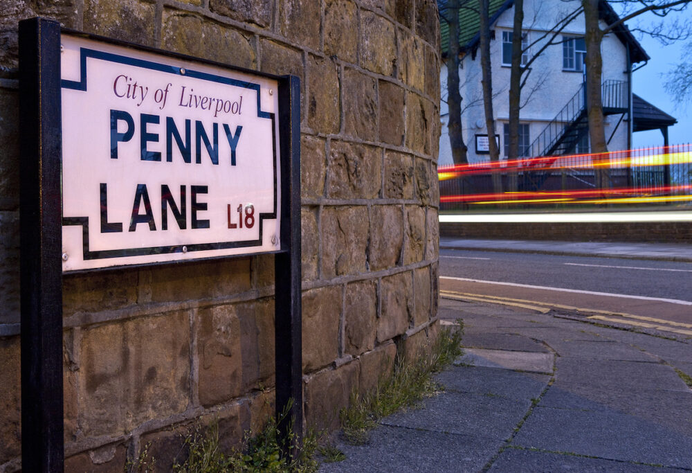 LIVERPOOL, UK - Penny Lane in Liverpool. The street was immortalized in the song "Penny Lane" by 'The Beatles'