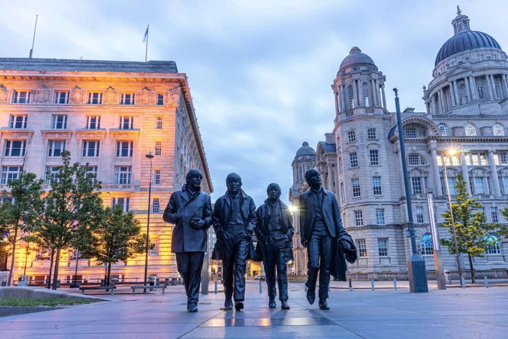 Statue of the beatles in Liverpool, England.