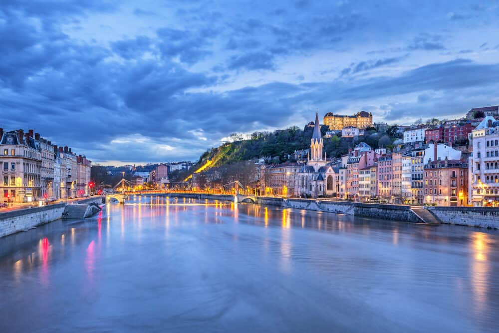 The Saone river in Lyon city at evening France