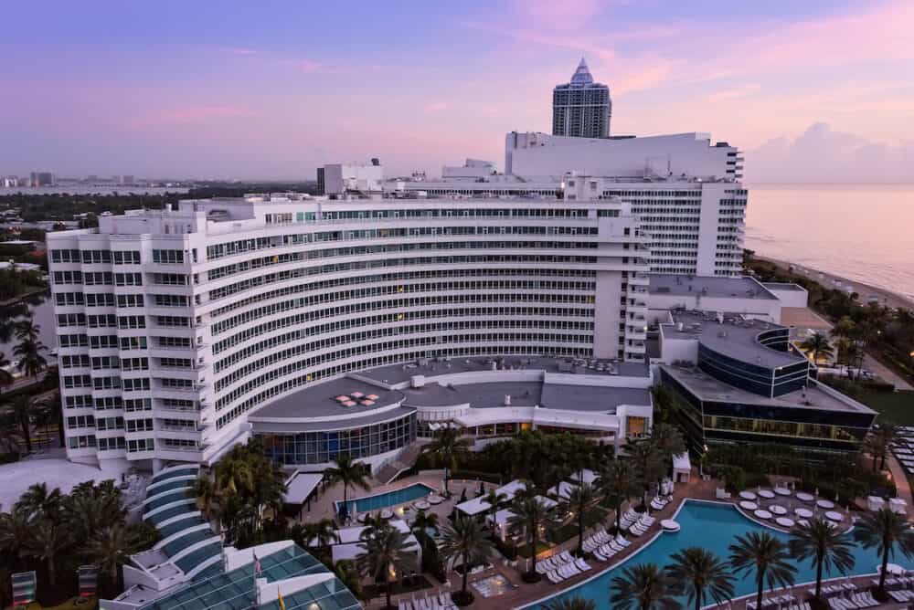 MIAMI, FL, USA - Morning view of the luxurious and historic Fontainebleau Resort. This oceanfront resort in South Beach made it's debut in 1954 and continues to attract the rich and famous.