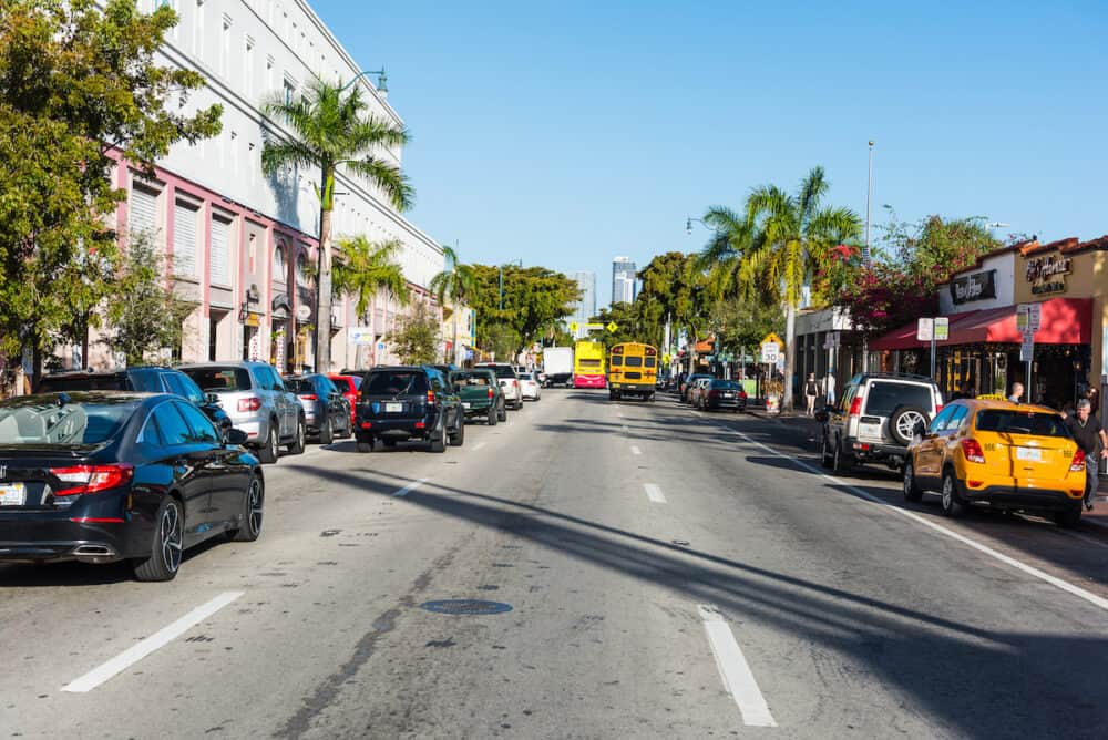 Miami, USA - Traffic on famous Calle Ocho in Little Havana