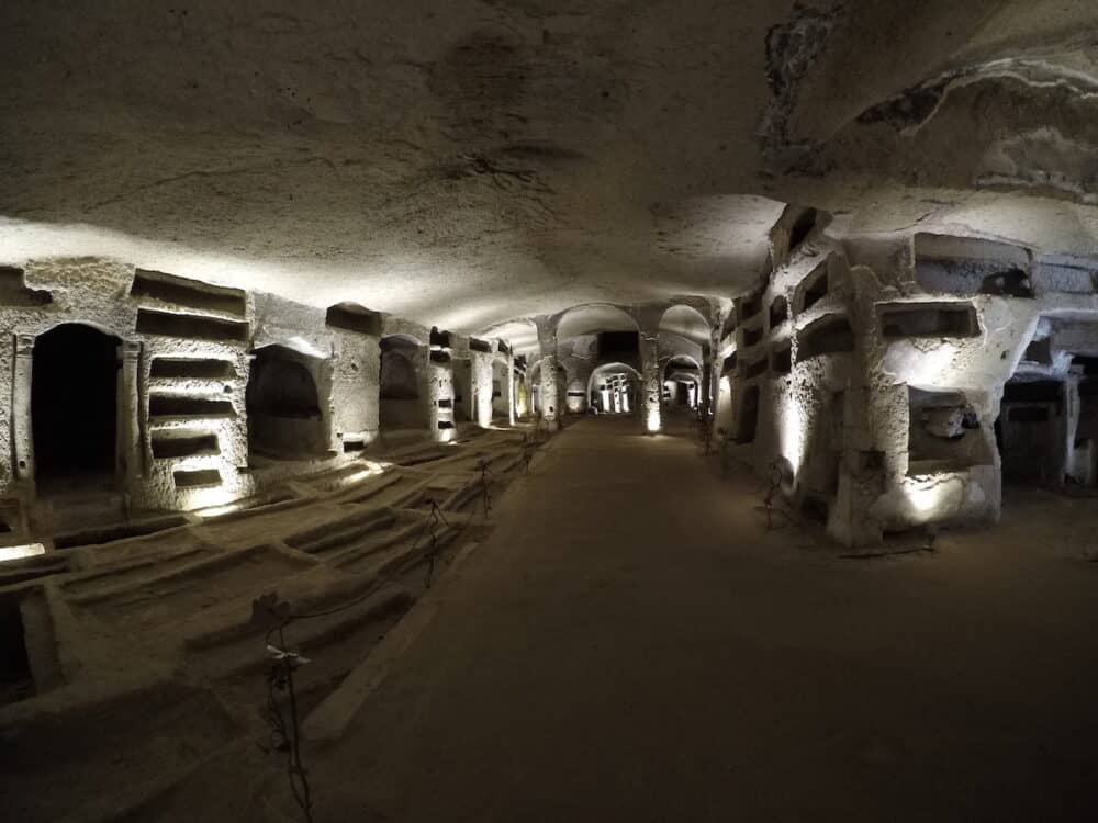 The Catacombs of San Gennaro are underground paleo-Christian burial sites in Naples, Italy.