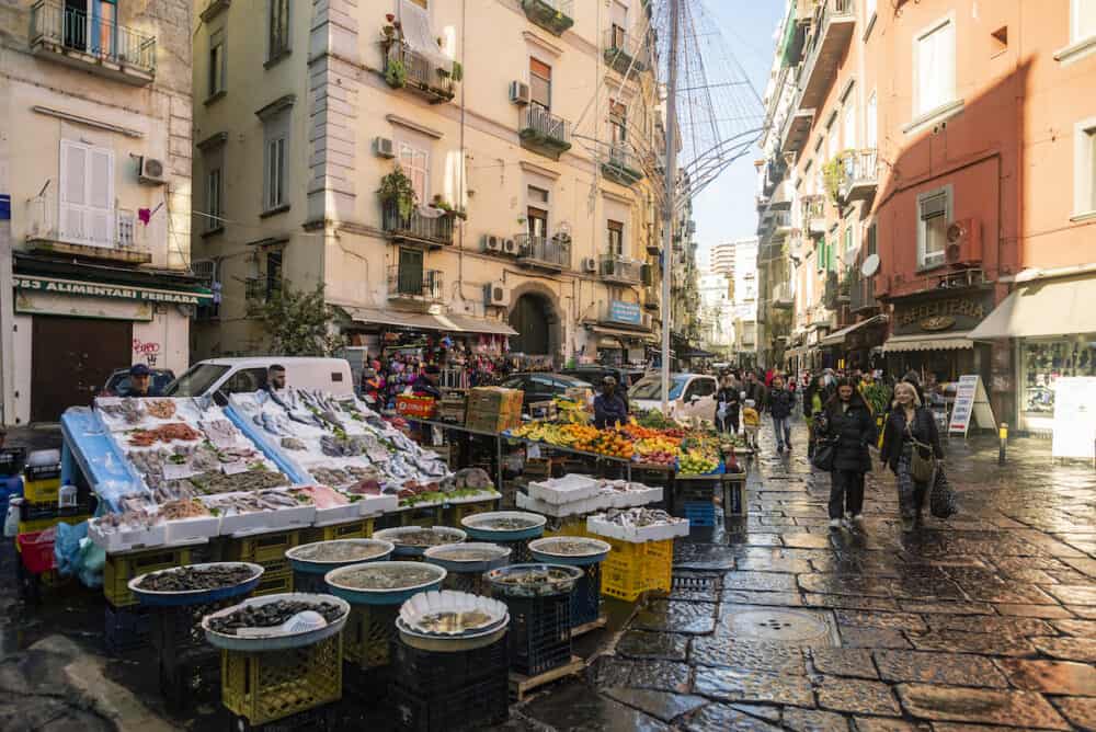 Naples, Italy -  famous market at Pignasecca district in the heart of the city of Naples historic center