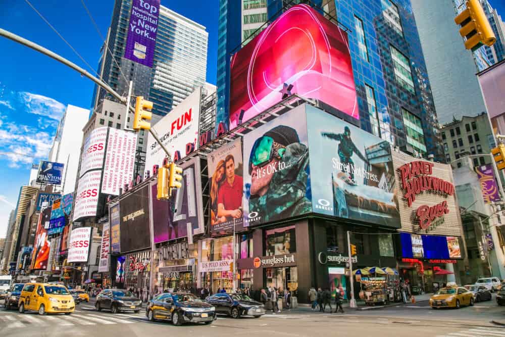 Times Square, featured with Broadway Theaters and LED signs, is a symbol of New York City, Manhattan. New York City. United States