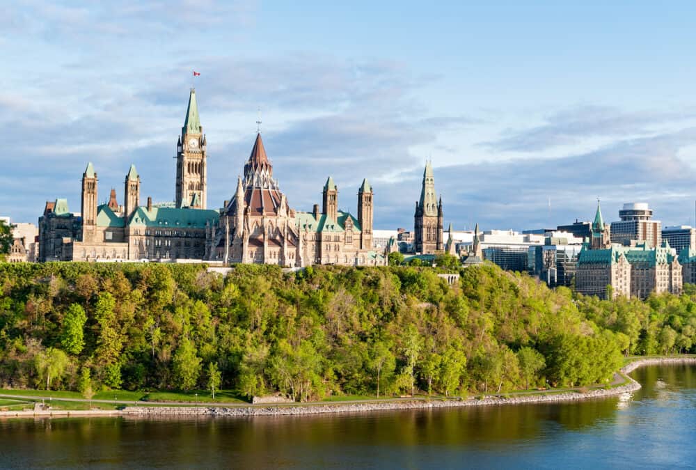 Parliament Hill in Ottawa - Ontario Canada. Its Gothic revival suite of buildings is the home of the Parliament of Canada.