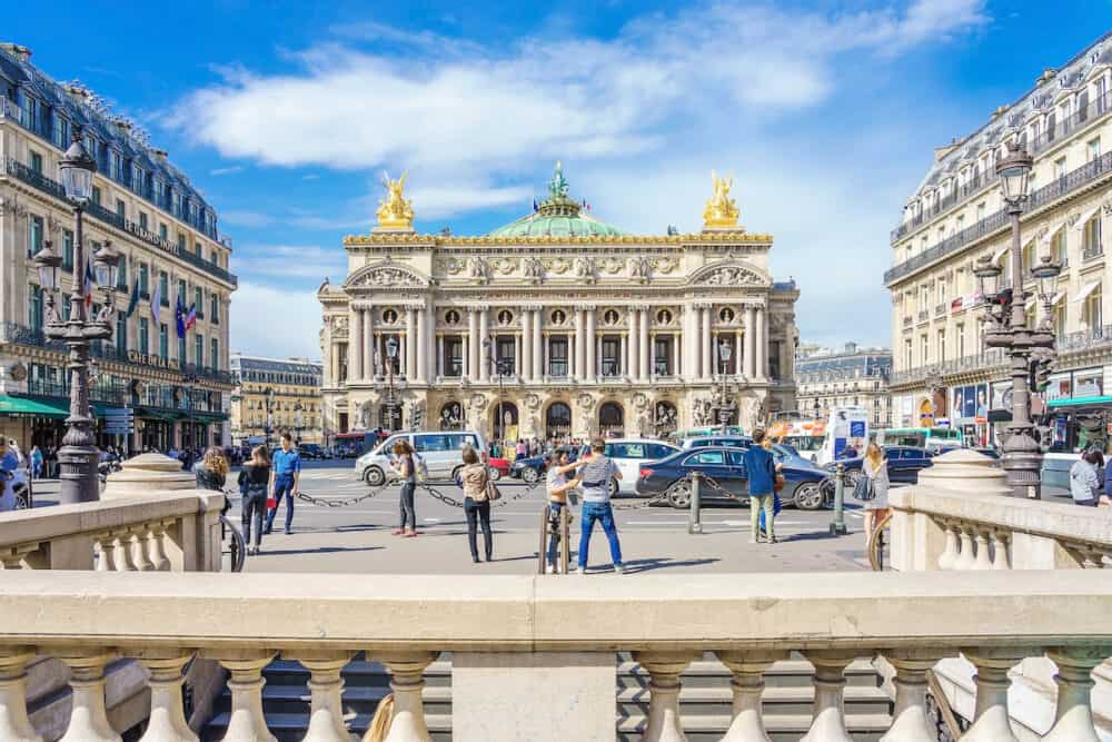 PARIS, FRANCE - Palais or Opera Garnier & The National Academy of Music at blue sky in Paris, France. It is a 1979-seat opera house, which was built from 1861 to 1875 for the Paris