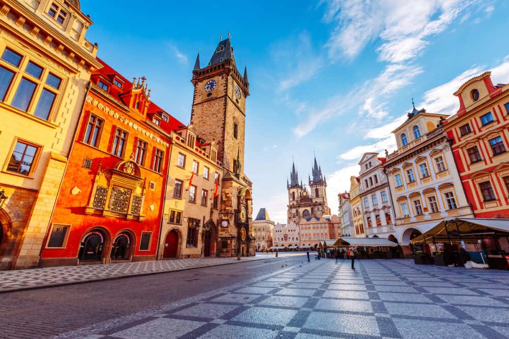Fantastic scene of the town hall in sunlight. Popular tourist attraction. Location famous place old town square on Prague, Czech Republic, Europe. Unesco heritage. Beauty world.