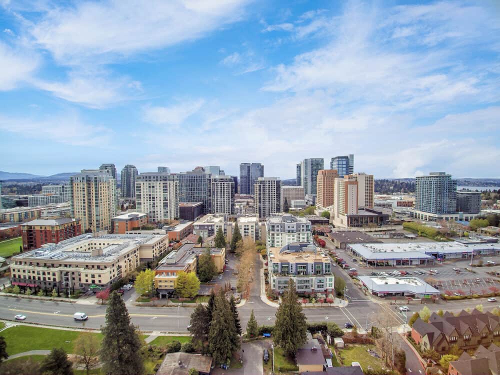 Aerial view of residential area in Bellevue downtown. Northwest USA