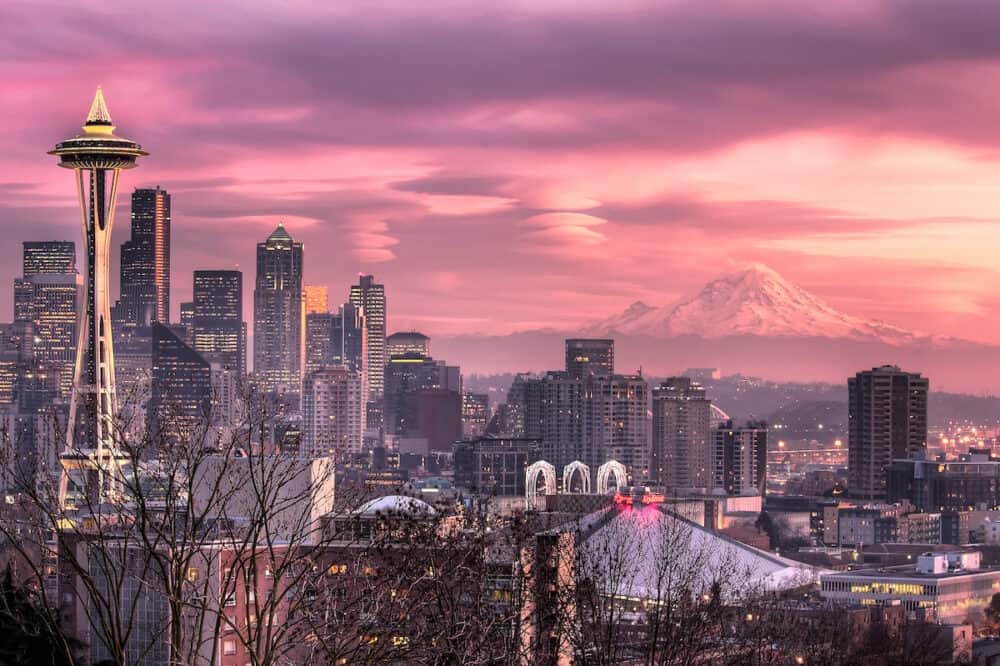 December sunset of Seattle from Kerry Park