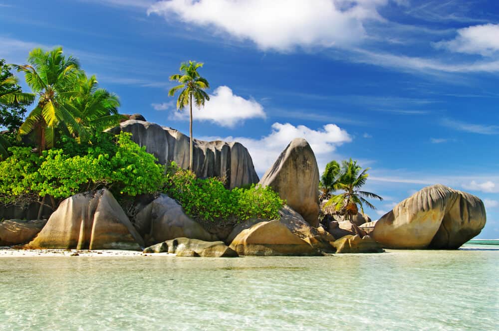 granite rocky beaches on Seychelles islands- La digue