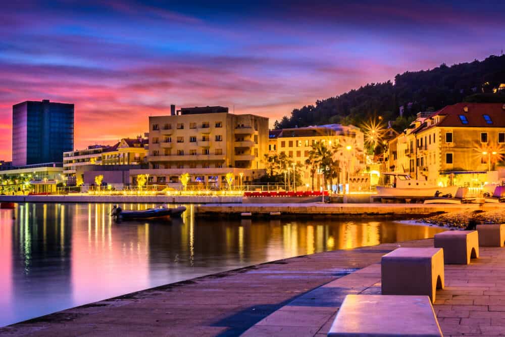Scenic view at city center in town Split, popular mediterranean touristic destination on Adriatic Coast, Croatia Europe.