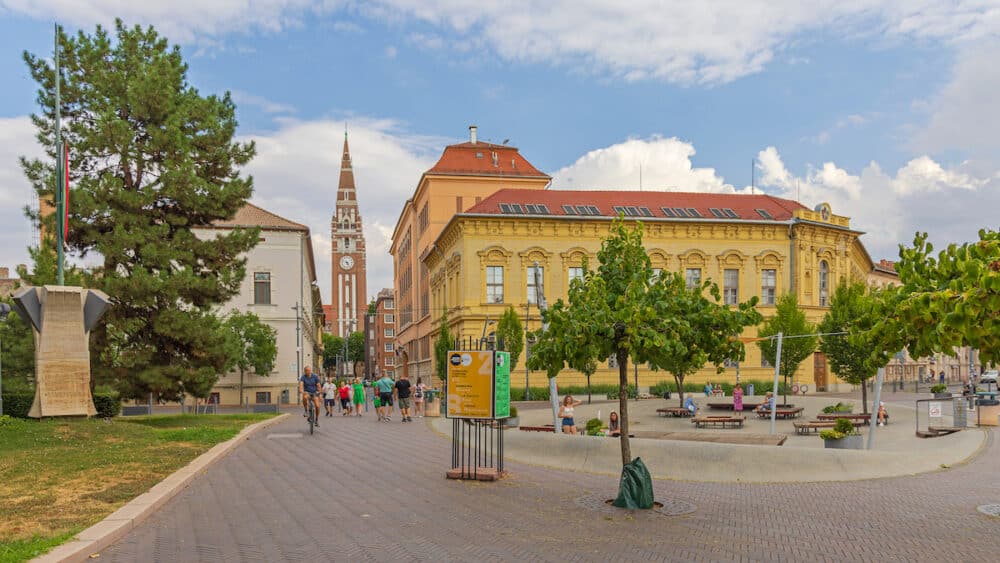 Szeged, Hungary -  Arpad Square Open Playground Space at Summer Afternoon City Centre.