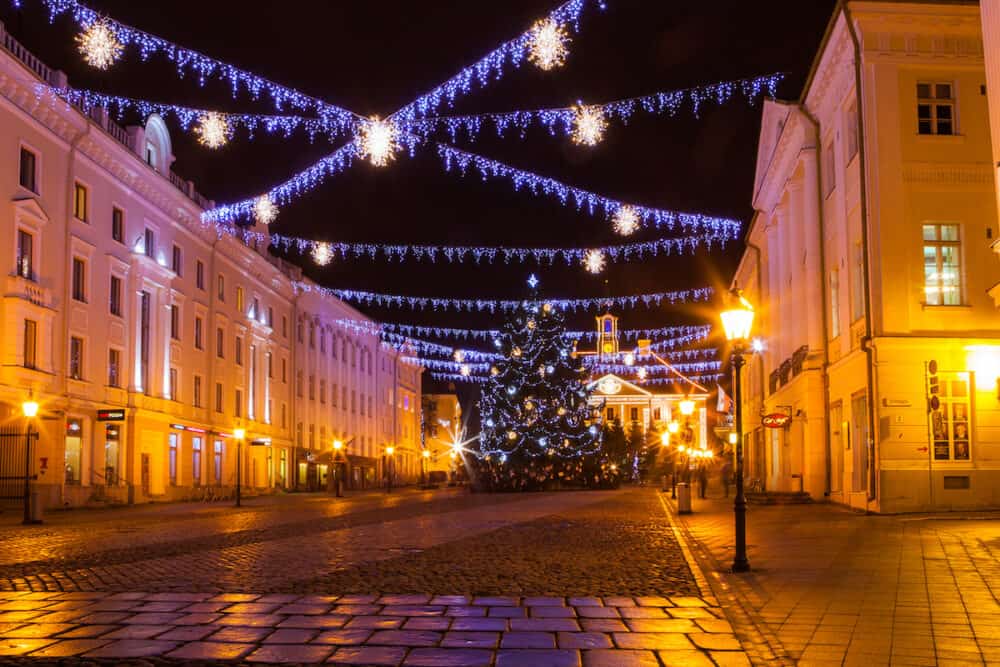 Christmas illumination on central square in Tartu, Estonia