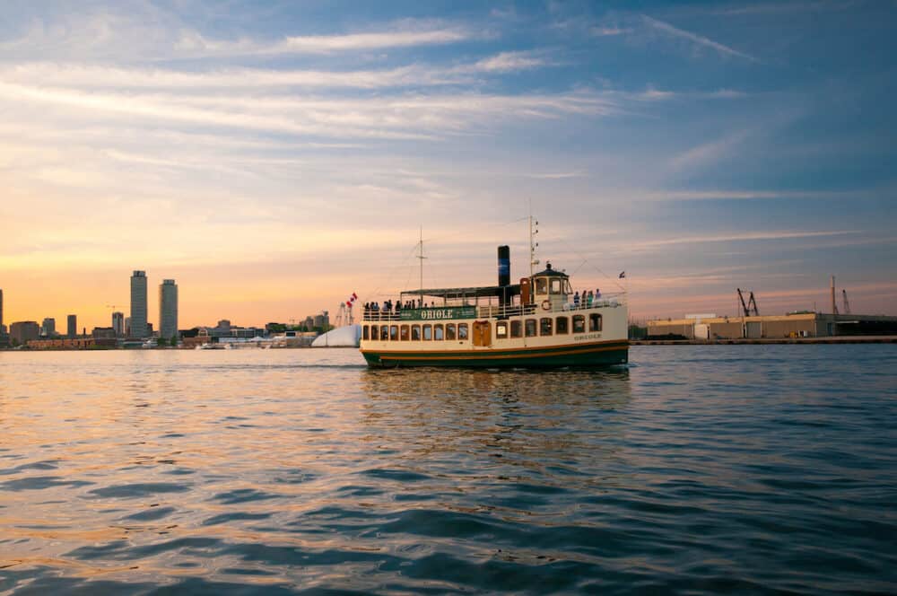 TORONTO, CANADA - A ferry named "Oriole" offering tours of Lake Ontario from the Toronto harbour.