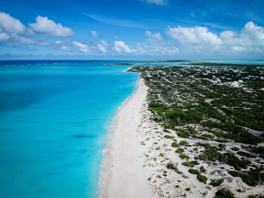 Drone photo of Grace Bay beach, Providenciales, Turks and Caicos.
