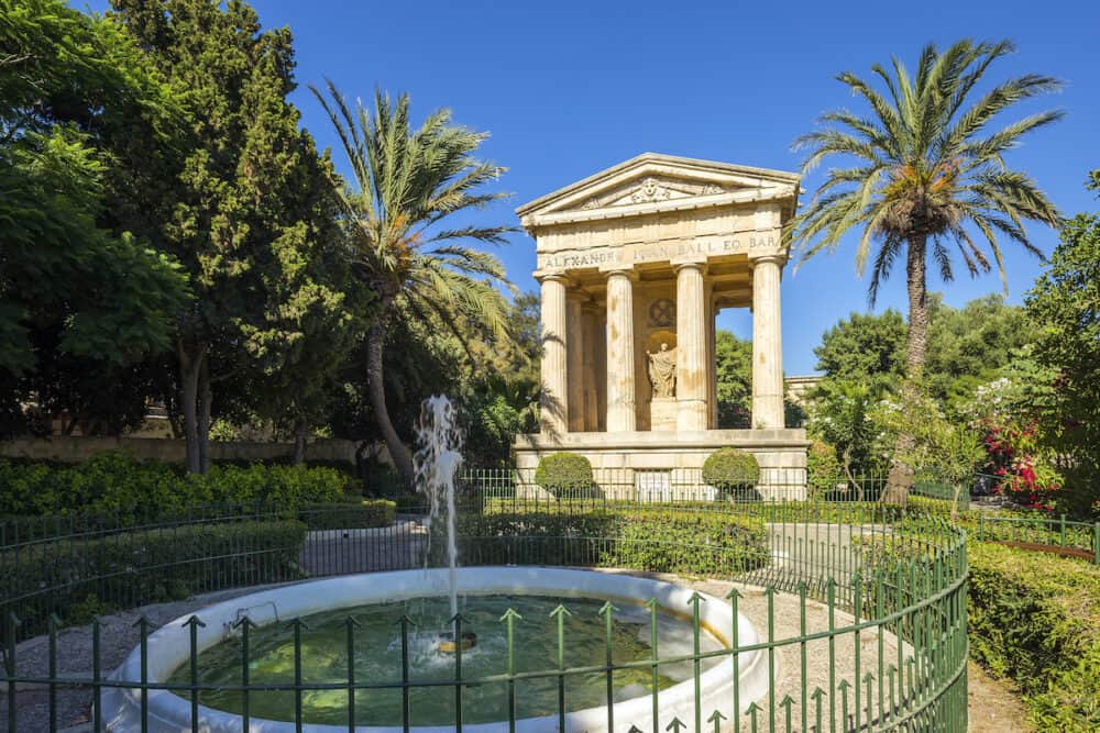 Valletta Malta - The Lower Barrakka Gardens with palm trees and clear blue sky