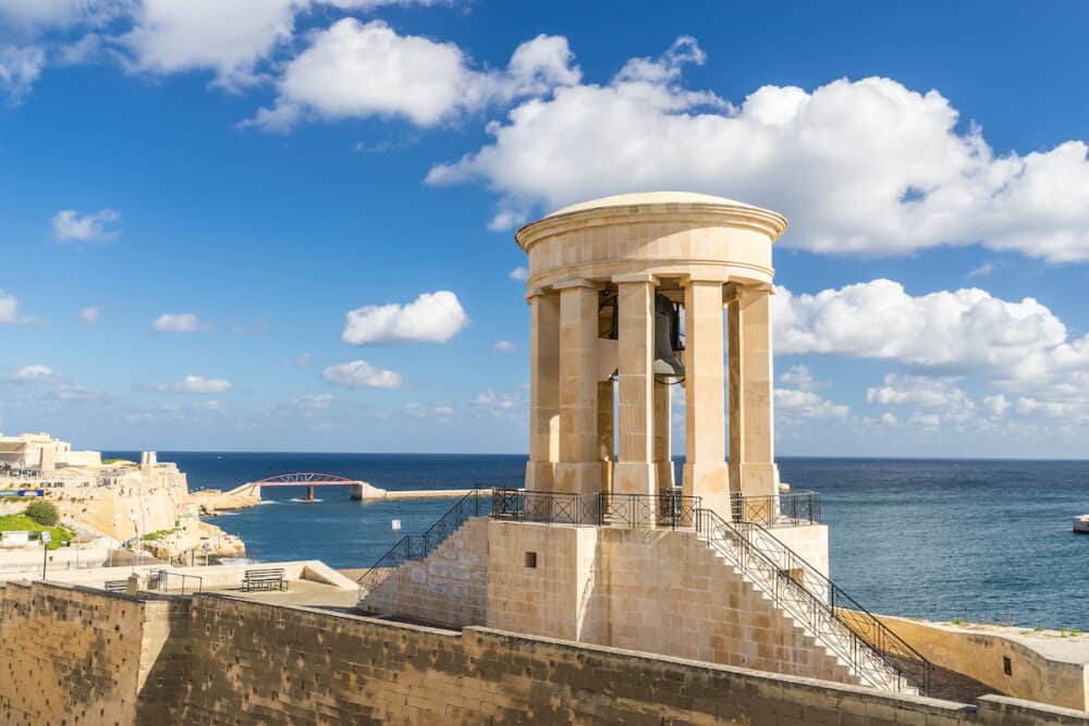 The siege bell overlooking the Gran Harbor in Valletta
