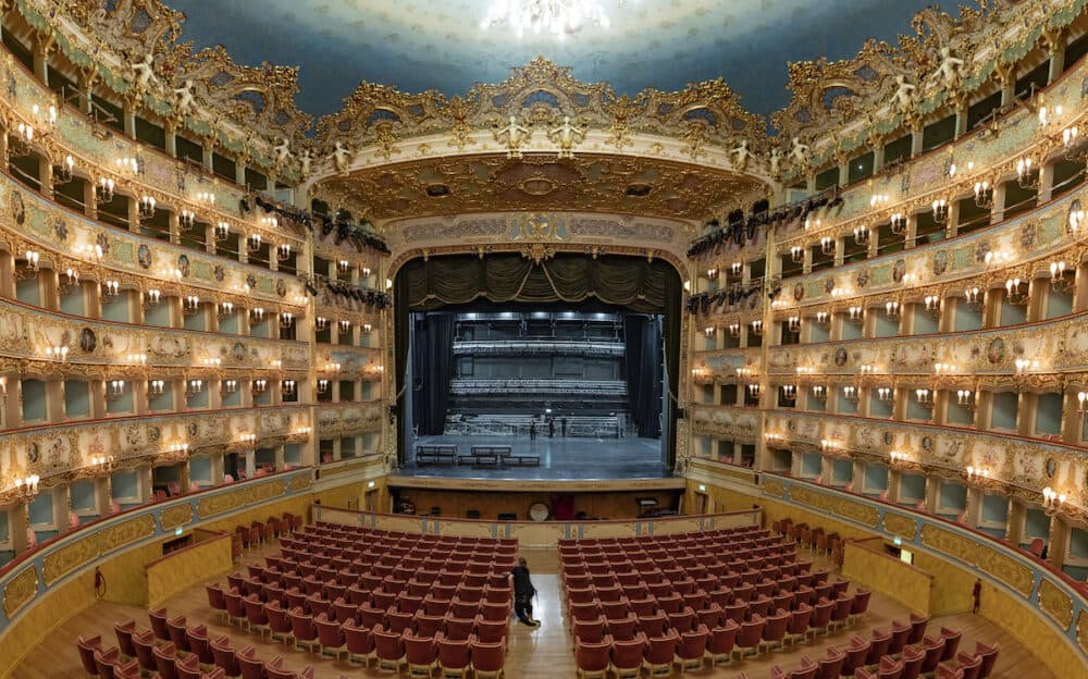 Venice, Italy - Interior of La Fenice Theatre. Teatro La Fenice, "The Phoenix", is an opera house, one of the most famous and renowned landmarks in the history of Italian theatre