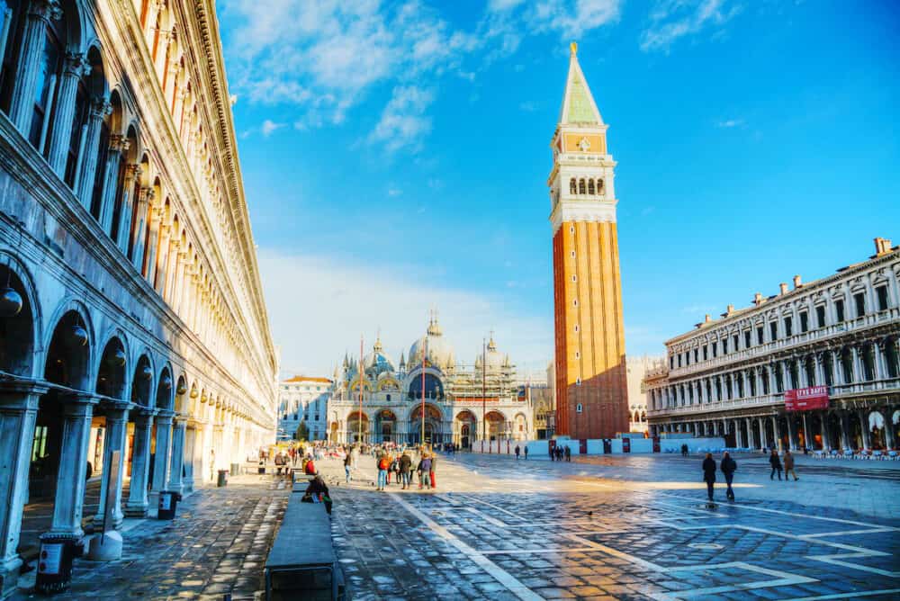 VENICE - : Piazza San Marco with tourists in Venice. It's the principal public square of Venice Italy where it is generally known just as "the Piazza".