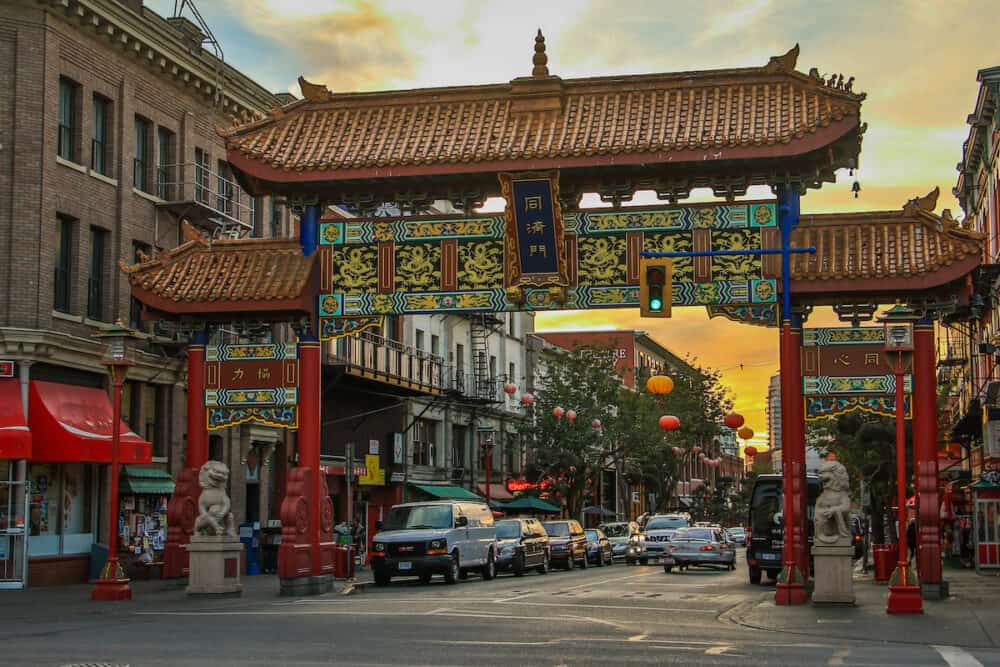 Evening in Chinatown in town of Victoria, Vancouver Island, Canada