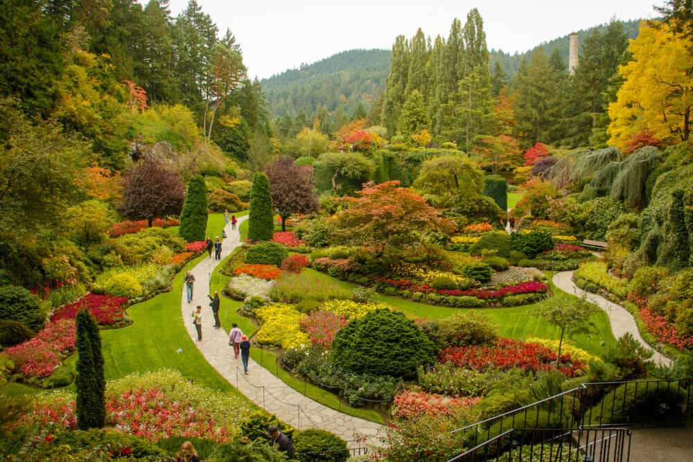 Famous Butchart botanical garden in town of Victoria at Vancouver Island, Canada