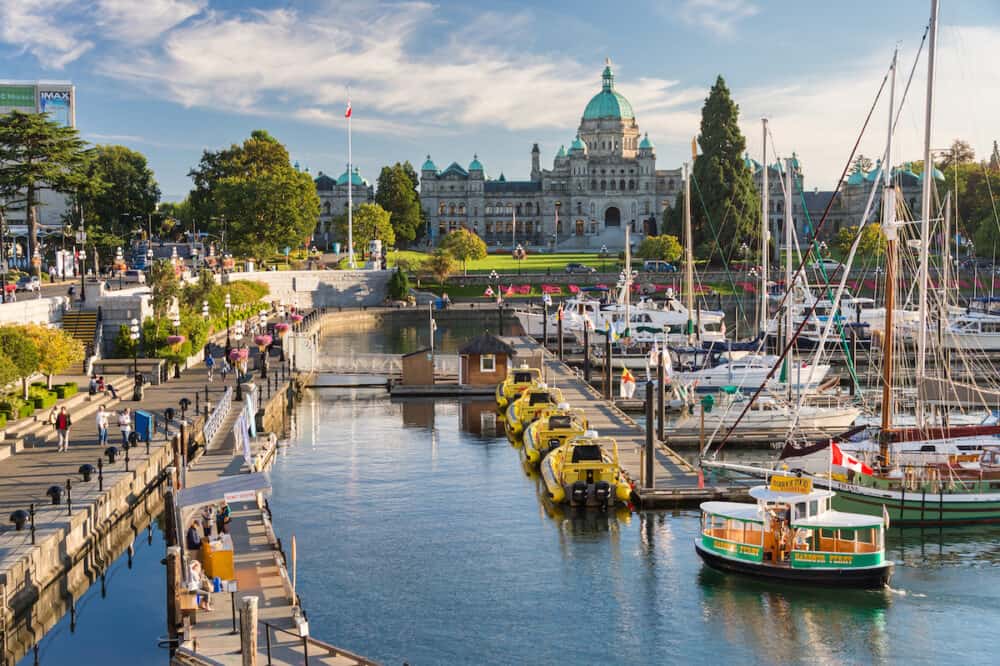 Victoria, British Columbia, Canada - Victoria Harbour and British Columbia Parliament Buildings at sunset