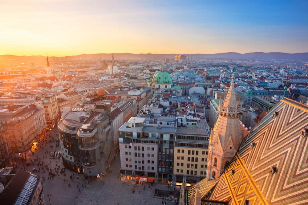Vienna. Aerial cityscape image of Vienna capital city of Austria during sunset.