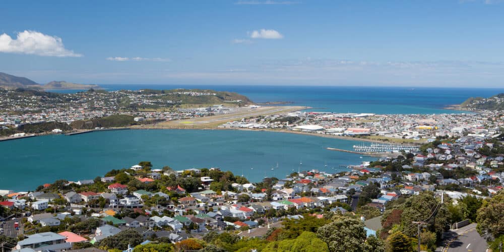 View from Mt Victoria towards Wellington airport in Wellington New Zealand
