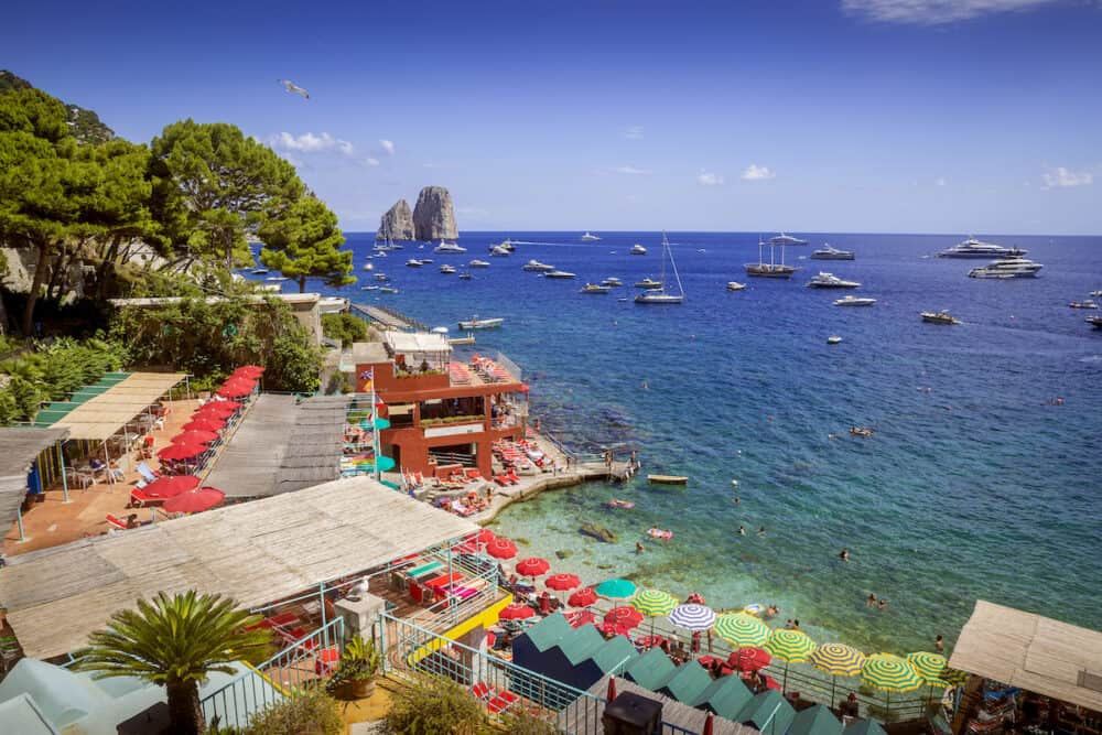 Beach resort at Marina Piccola on Capri island Italy