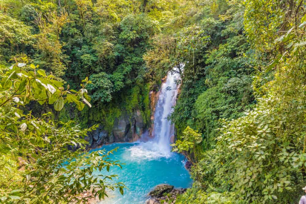 La Fortuna, Costa Rica. A view of the blue waterfall Rio Celeste in Costa Rica