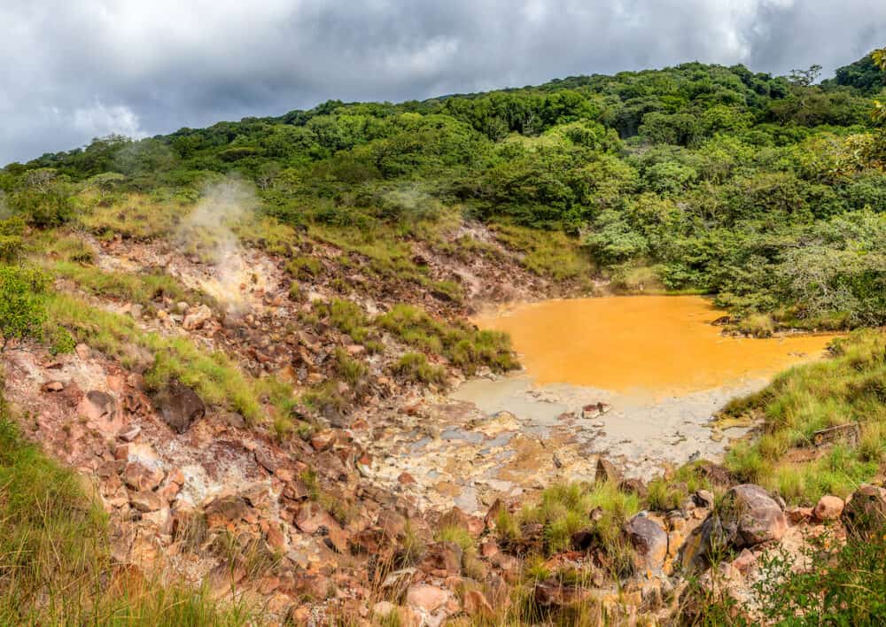 View of hot mud pool in Rincon de la Vieja National Park in Costa Rica