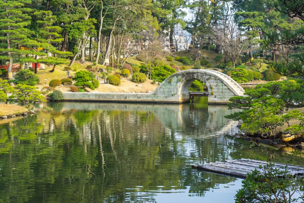 Shukkeien Japanese style garden in Hiroshima Japan.