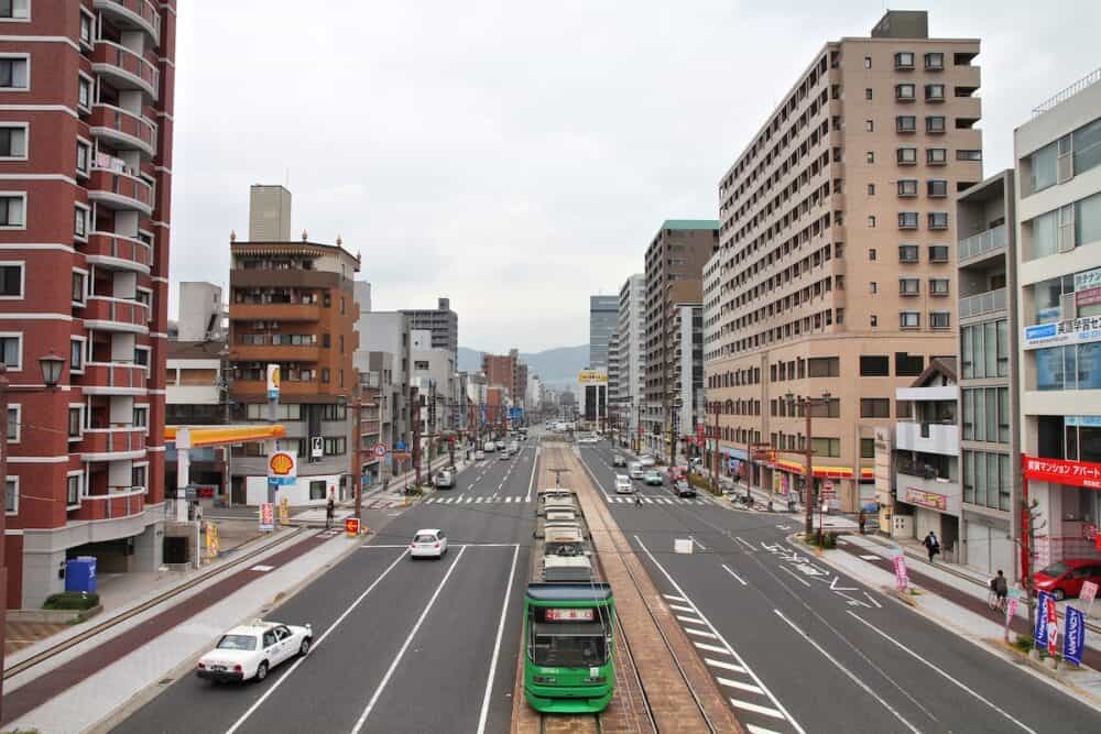 HIROSHIMA, JAPAN - Street view in downtown Hiroshima, Japan. Completely destroyed by atomic bomb, Hiroshima is the largest city of Chugoku region with 1.17m population.