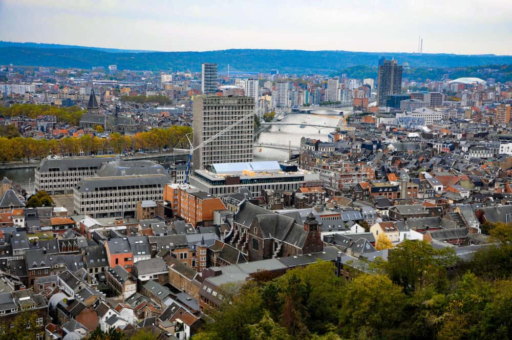 View from the citadell on the Montagne de Bueren over the city center of Liege, Belgium