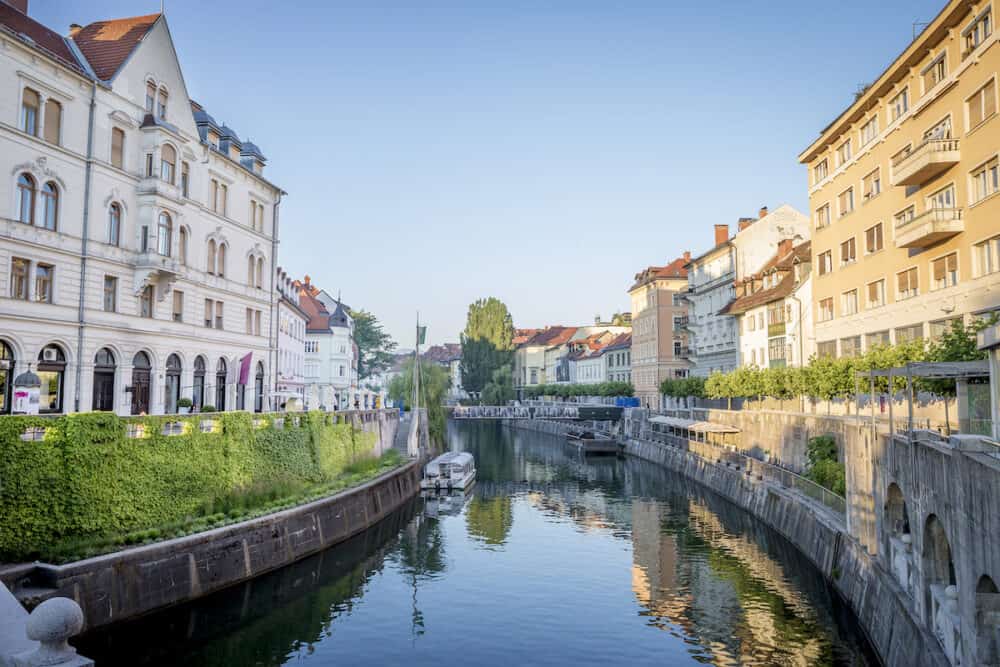 Photo of river in Ljubljana old town Slovenia