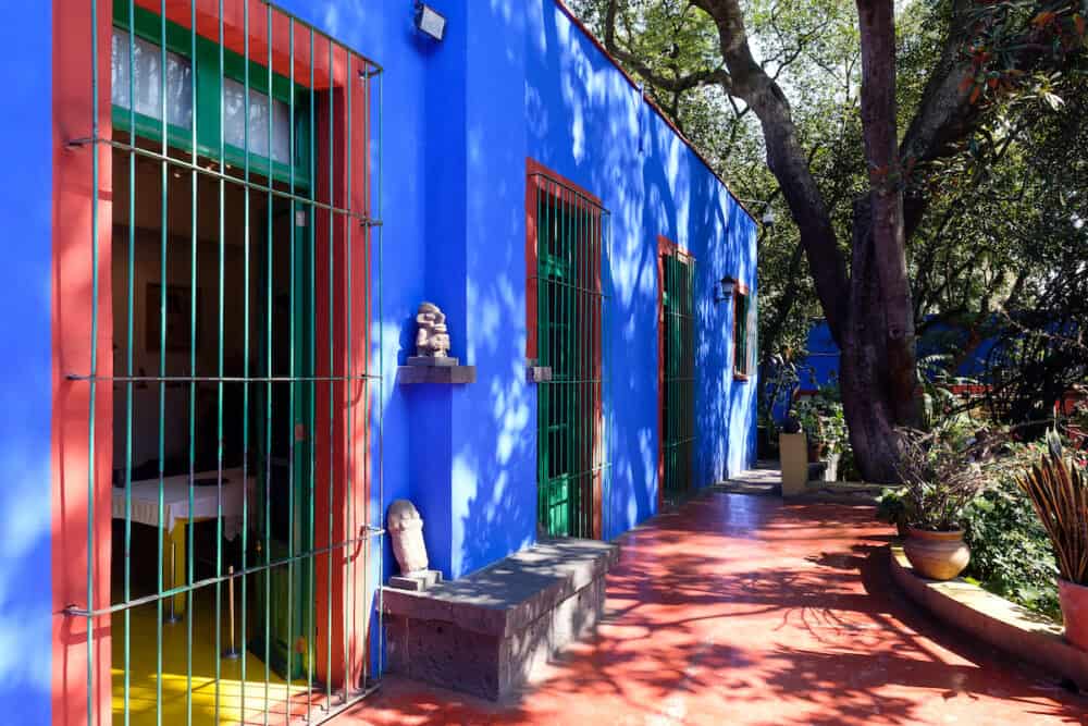 MEXICO CITY,MEXICO -  Colorful courtyard at the Frida Kahlo Museum known as the Blue House  at Coyoacan in Mexico City
