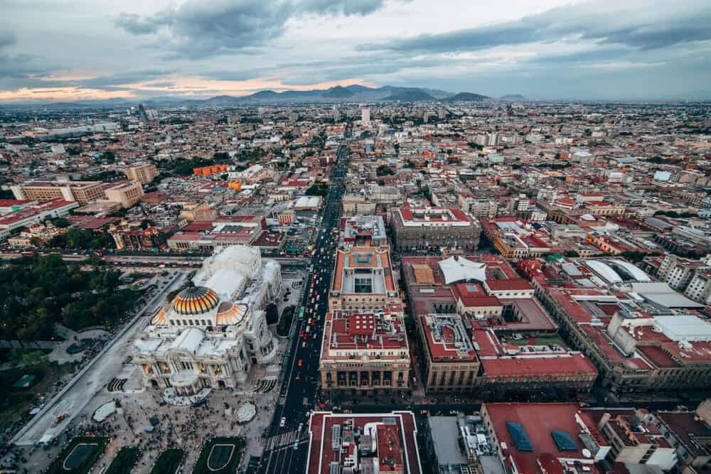 Top view on the Mexico city streets and Palacio de Bellas Artes. Mexico