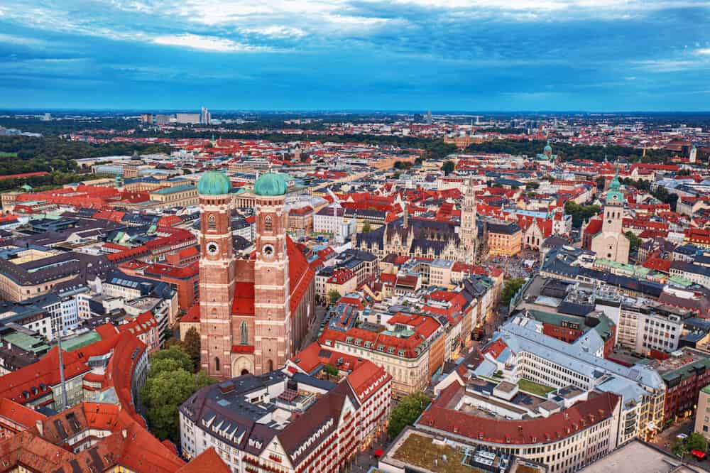 The famous Frauenkirche in Munich, Germany. View from above to the famous tourist destination spot