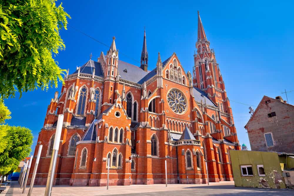 Osijek cathedral of St Peter and St Paul colorful view, Slavonija region of Croatia
