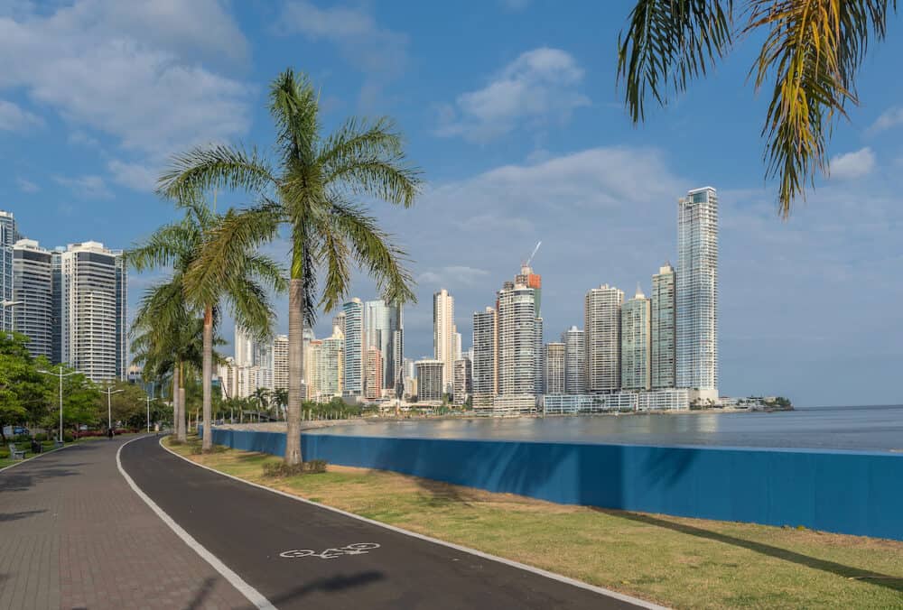 PANAMA CITY, PANAMA- View of skyline and waterfront at Panama Bay, Panama City