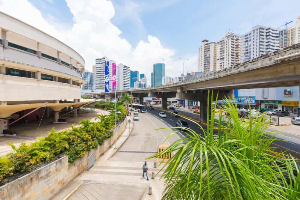 behind this circular mall of Panama City passes the Panamercana an elevated highway that connects the city with the international airport