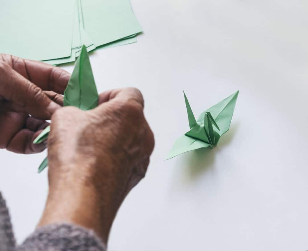 Paper Crane Origami bird with hand fold Art and Craft