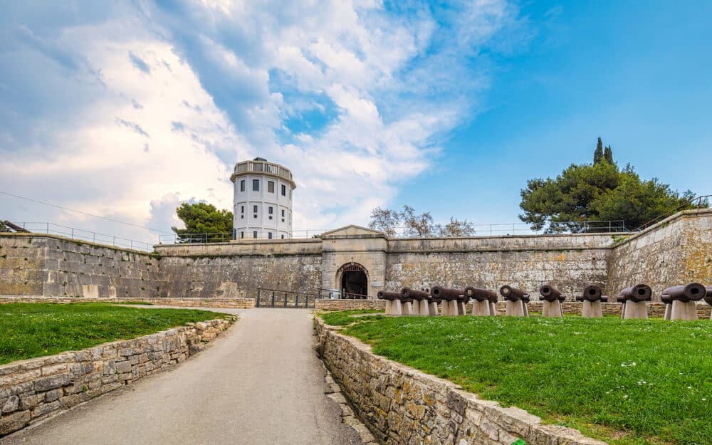 The Citadel of Pula, view of an artillery fortress with observation tower in Pula town on Istria, Croatia, Europe.