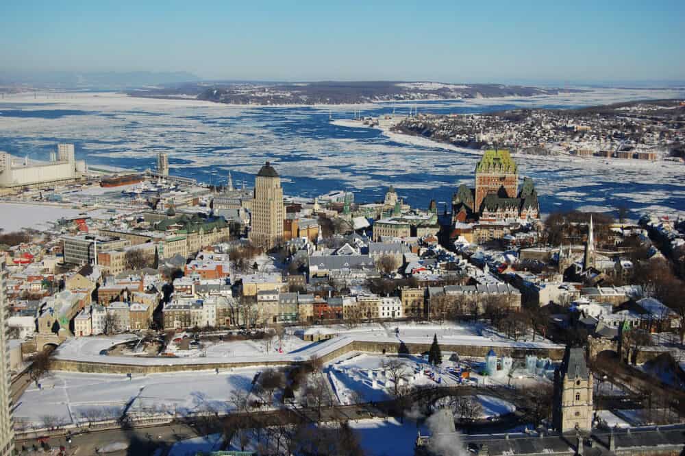 Quebec City in winter, view from Observatoire de la Capitale, Quebec, Canada