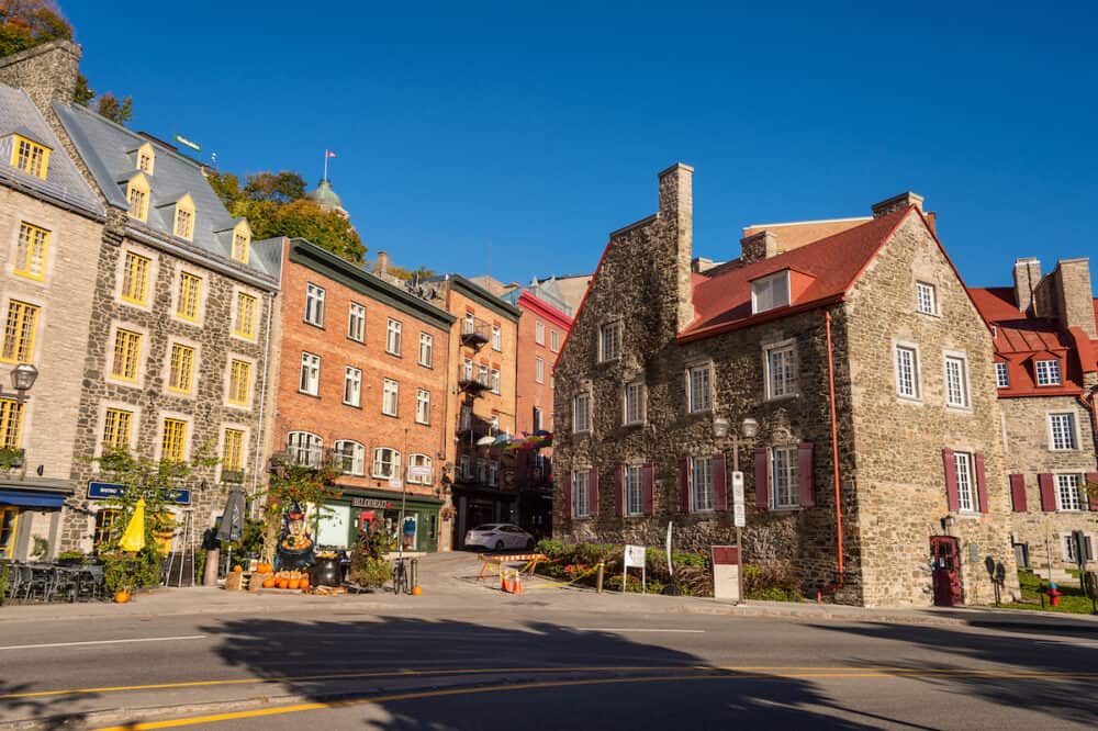 Quebec City, Canada - Traditional stone houses on Boulevard Champlain in the Petit Champlain historic district.