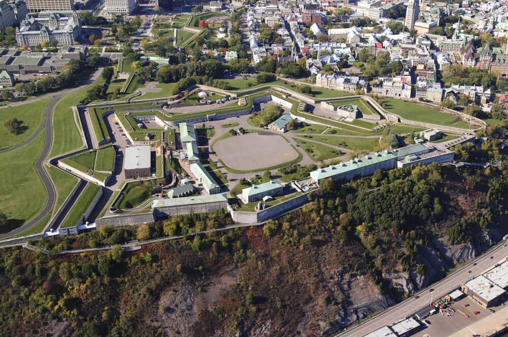 Aerial view of the Citadel, the old fortress of Quebec City. A World Heritage City