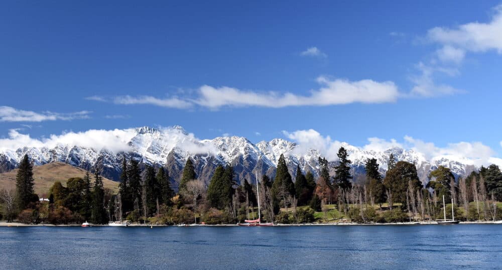 Majestic mountain and lake landscape of Queenstown New Zealand. Lake Wakatipu Kelvin Heights The Remarkables