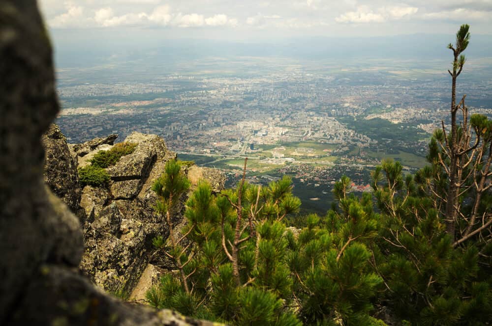 Sofia city from "Vitosha" mountain, aerial view.